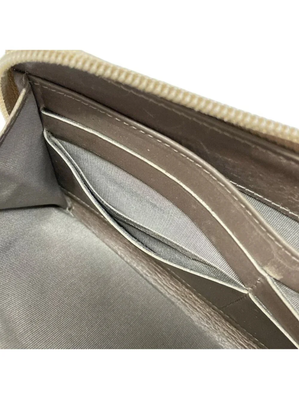 Chanel Wallet Beige Zip Around CC Logo Silver